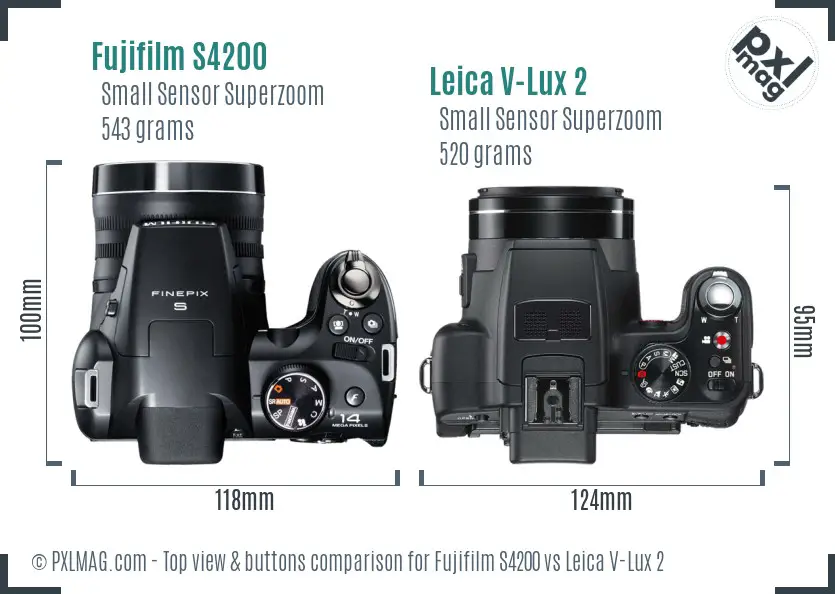 Fujifilm S4200 vs Leica V-Lux 2 top view buttons comparison