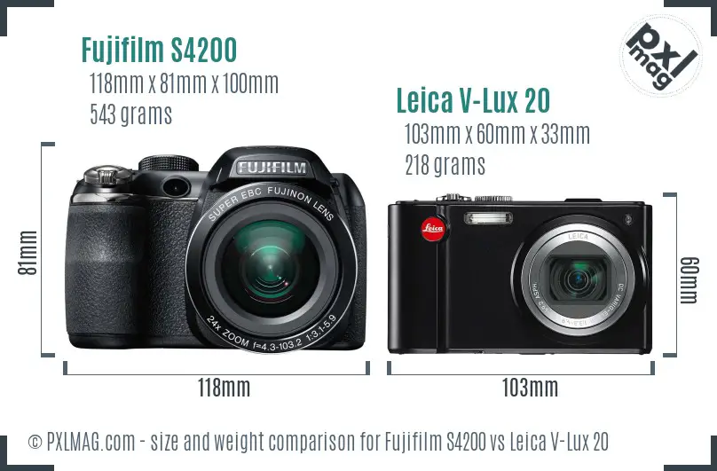 Fujifilm S4200 vs Leica V-Lux 20 size comparison