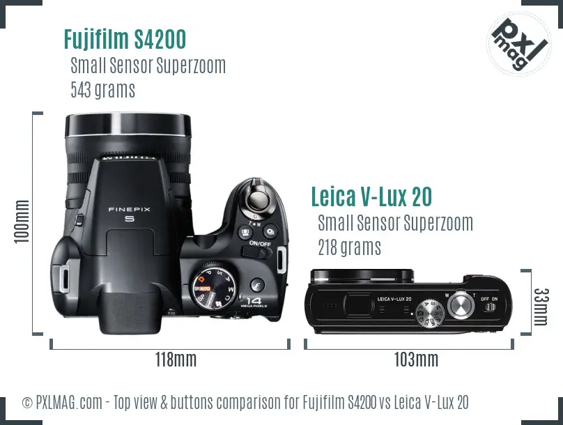 Fujifilm S4200 vs Leica V-Lux 20 top view buttons comparison