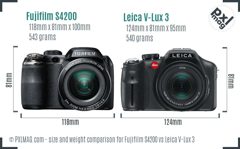 Fujifilm S4200 vs Leica V-Lux 3 size comparison Fujifilm S4200 vs Leica V-Lux 3 size comparison
