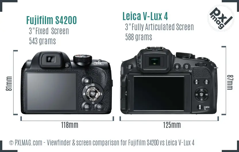 Fujifilm S4200 vs Leica V-Lux 4 Screen and Viewfinder comparison