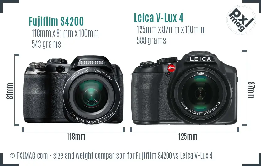 Fujifilm S4200 vs Leica V-Lux 4 size comparison