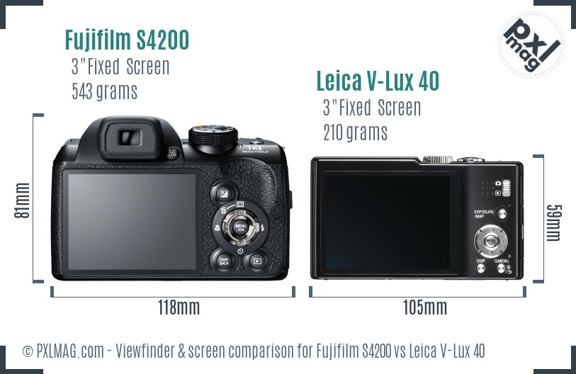Fujifilm S4200 vs Leica V-Lux 40 Screen and Viewfinder comparison