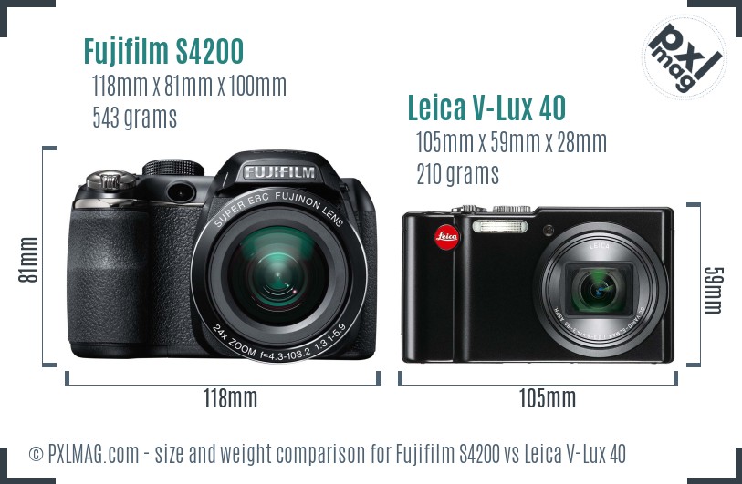 Fujifilm S4200 vs Leica V-Lux 40 size comparison Fujifilm S4200 vs Leica V-Lux 40 size comparison