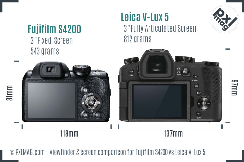 Fujifilm S4200 vs Leica V-Lux 5 Screen and Viewfinder comparison