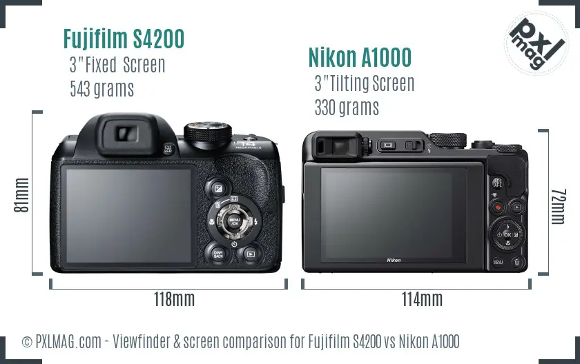 Fujifilm S4200 vs Nikon A1000 Screen and Viewfinder comparison Fujifilm S4200 vs Nikon A1000 Screen and Viewfinder comparison