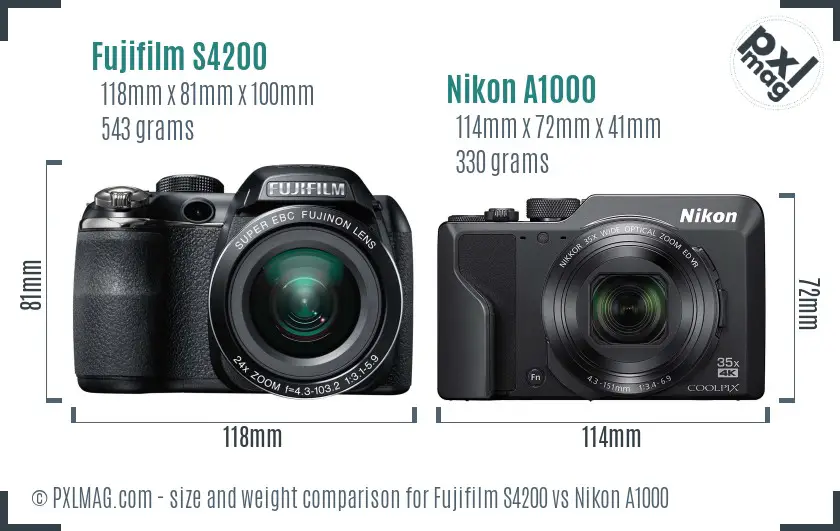 Fujifilm S4200 vs Nikon A1000 size comparison Fujifilm S4200 vs Nikon A1000 size comparison