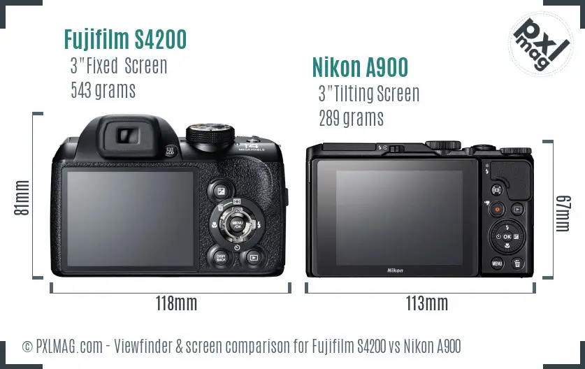 Fujifilm S4200 vs Nikon A900 Screen and Viewfinder comparison