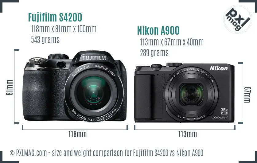Fujifilm S4200 vs Nikon A900 size comparison