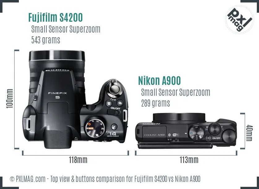 Fujifilm S4200 vs Nikon A900 top view buttons comparison