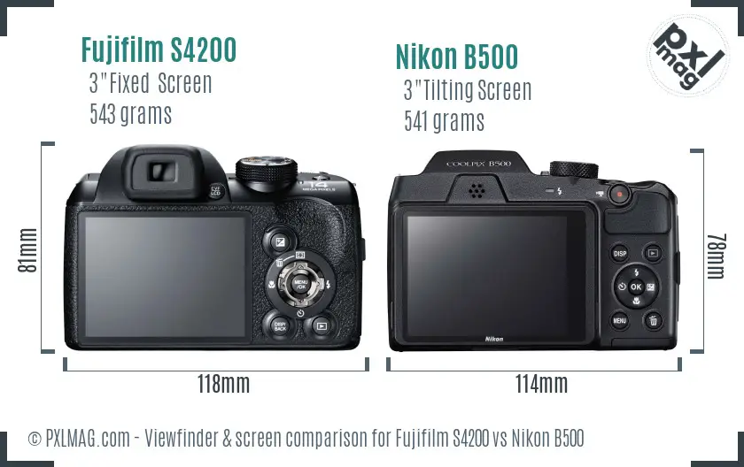 Fujifilm S4200 vs Nikon B500 Screen and Viewfinder comparison
