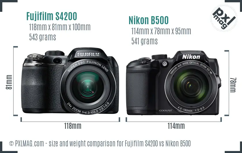 Fujifilm S4200 vs Nikon B500 size comparison