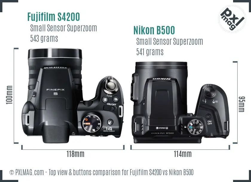 Fujifilm S4200 vs Nikon B500 top view buttons comparison