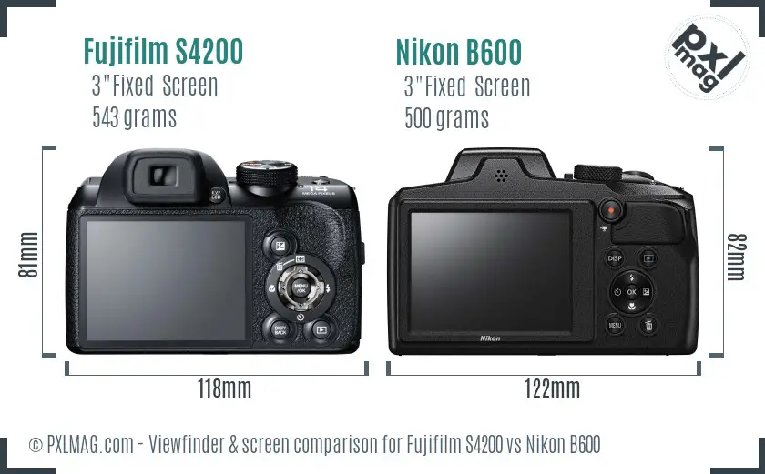 Fujifilm S4200 vs Nikon B600 Screen and Viewfinder comparison