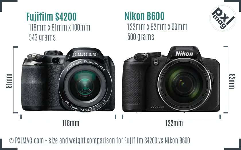 Fujifilm S4200 vs Nikon B600 size comparison