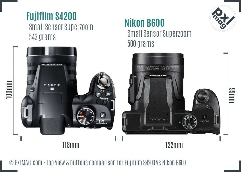 Fujifilm S4200 vs Nikon B600 top view buttons comparison