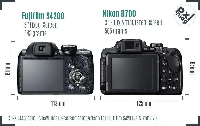 Fujifilm S4200 vs Nikon B700 Screen and Viewfinder comparison