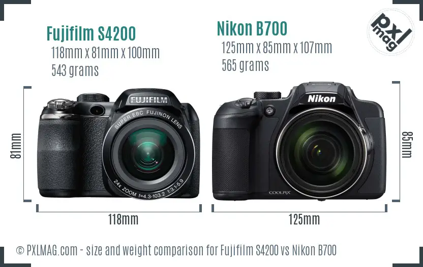 Fujifilm S4200 vs Nikon B700 size comparison