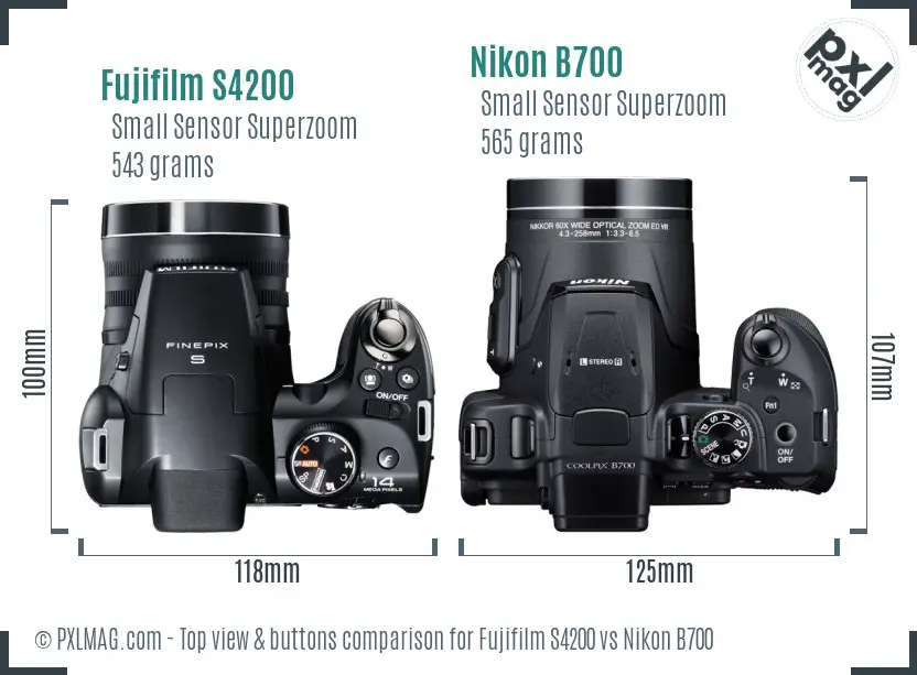 Fujifilm S4200 vs Nikon B700 top view buttons comparison