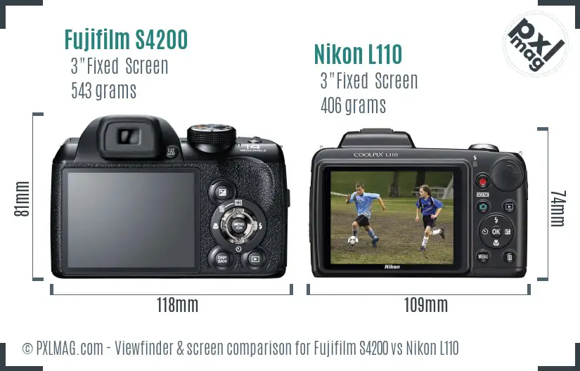 Fujifilm S4200 vs Nikon L110 Screen and Viewfinder comparison