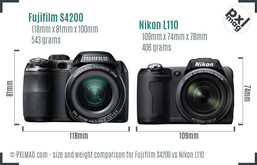 Fujifilm S4200 vs Nikon L110 size comparison