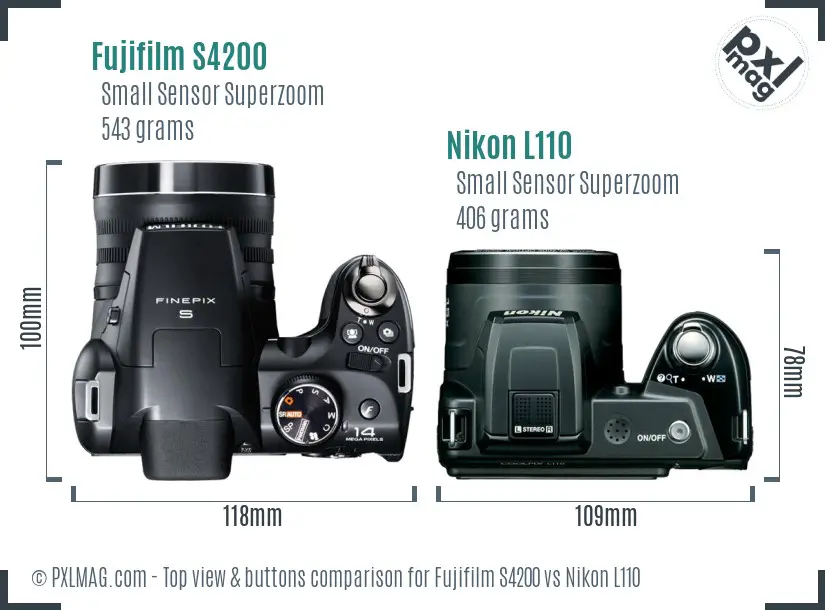 Fujifilm S4200 vs Nikon L110 top view buttons comparison