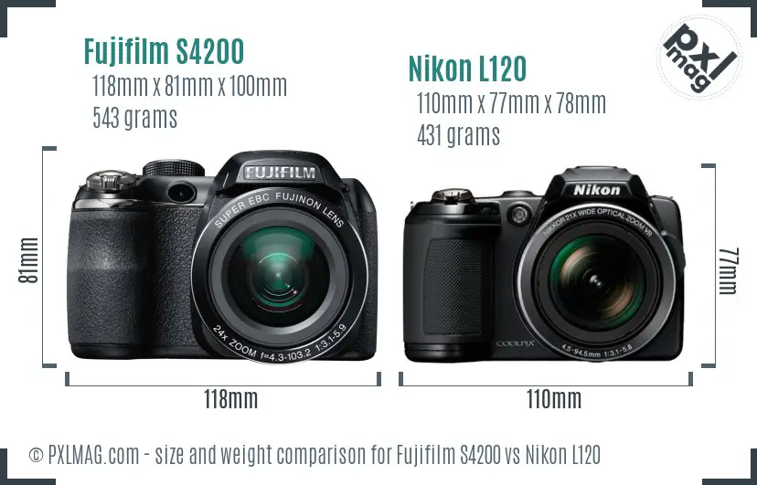 Fujifilm S4200 vs Nikon L120 size comparison Fujifilm S4200 vs Nikon L120 size comparison