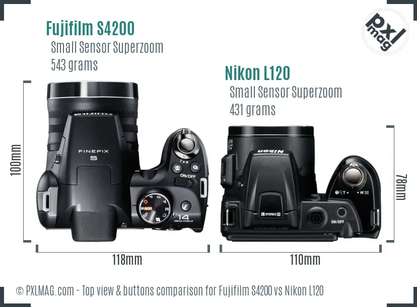 Fujifilm S4200 vs Nikon L120 top view buttons comparison Fujifilm S4200 vs Nikon L120 top view buttons comparison
