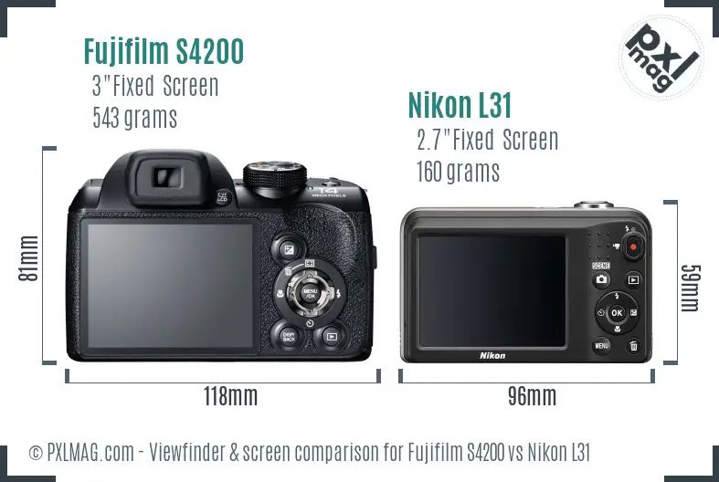 Fujifilm S4200 vs Nikon L31 Screen and Viewfinder comparison