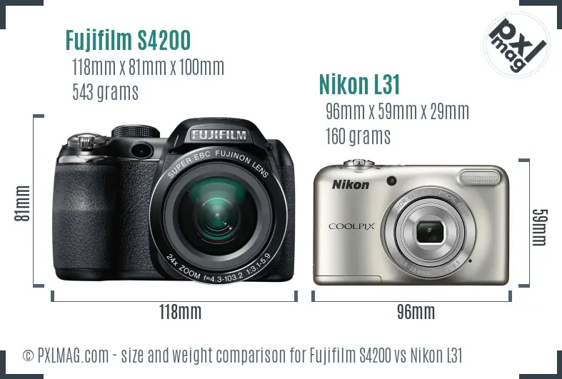 Fujifilm S4200 vs Nikon L31 size comparison