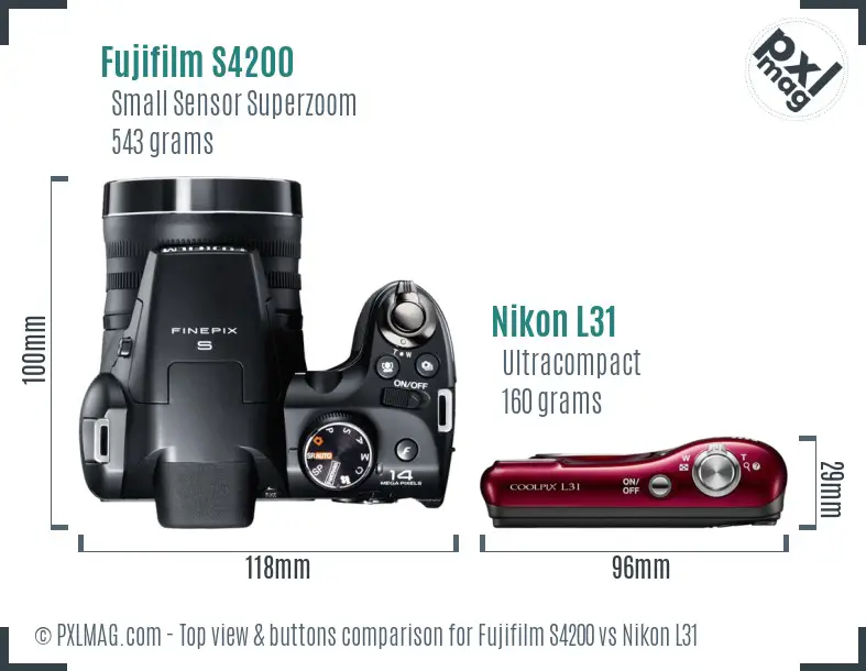 Fujifilm S4200 vs Nikon L31 top view buttons comparison