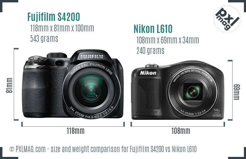Fujifilm S4200 vs Nikon L610 size comparison