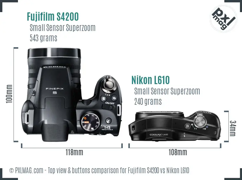 Fujifilm S4200 vs Nikon L610 top view buttons comparison