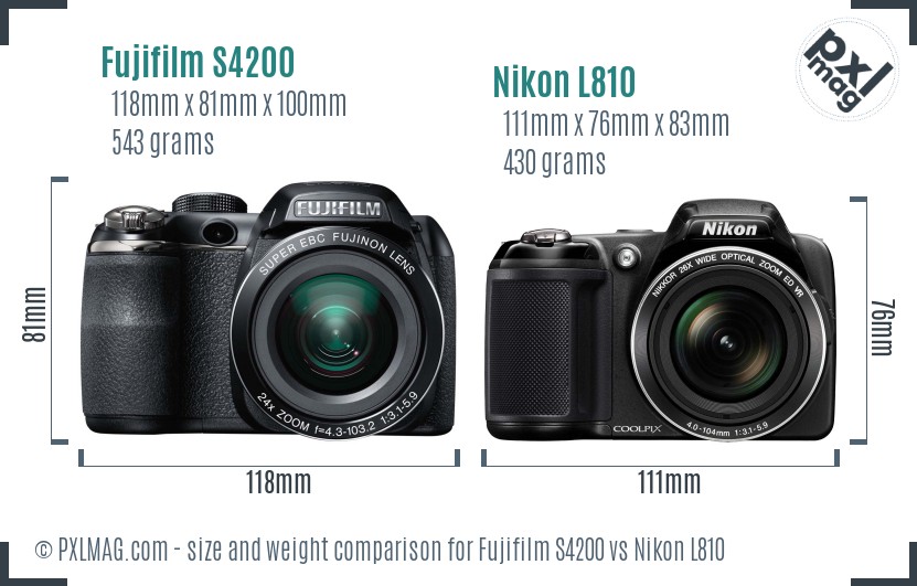 Fujifilm S4200 vs Nikon L810 size comparison