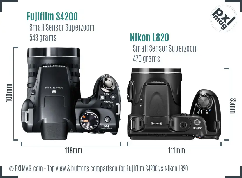 Fujifilm S4200 vs Nikon L820 top view buttons comparison