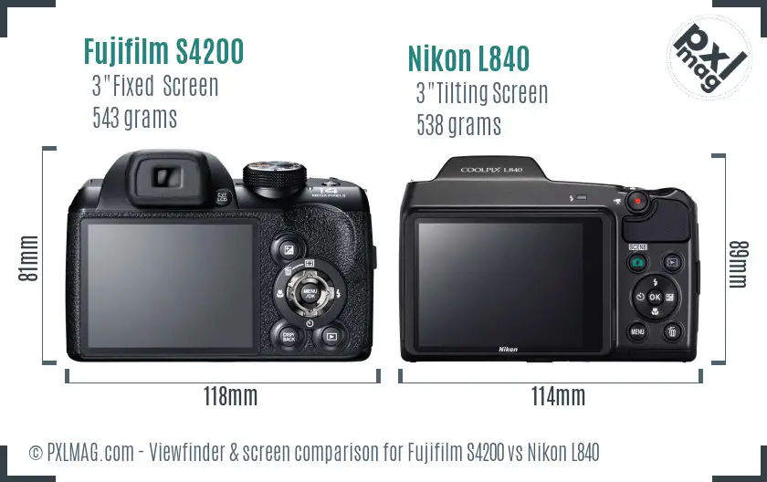 Fujifilm S4200 vs Nikon L840 Screen and Viewfinder comparison