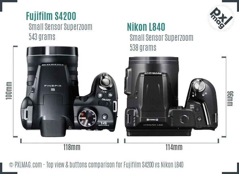 Fujifilm S4200 vs Nikon L840 top view buttons comparison