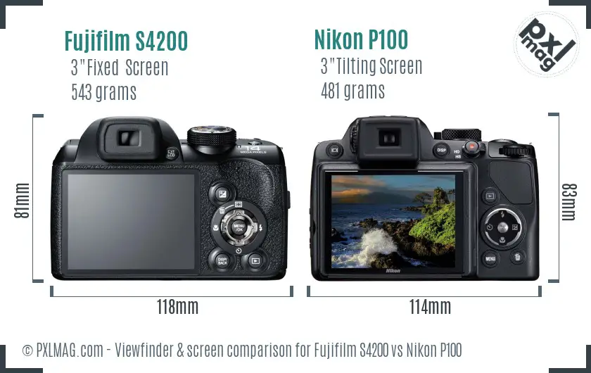 Fujifilm S4200 vs Nikon P100 Screen and Viewfinder comparison Fujifilm S4200 vs Nikon P100 Screen and Viewfinder comparison