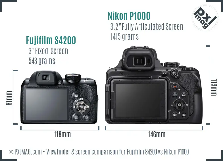Fujifilm S4200 vs Nikon P1000 Screen and Viewfinder comparison