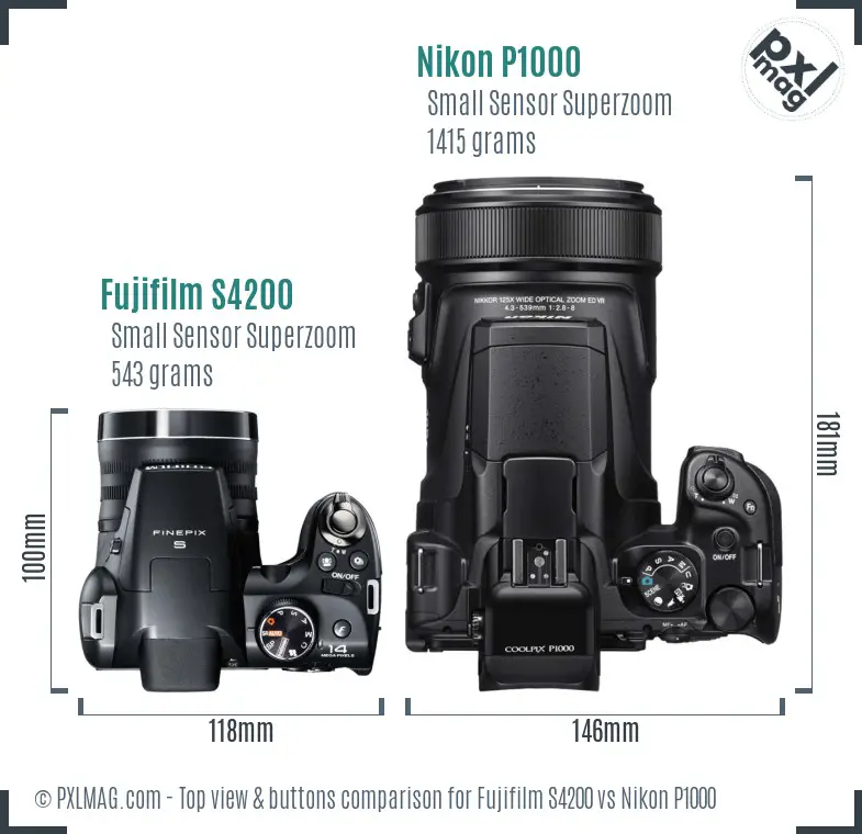 Fujifilm S4200 vs Nikon P1000 top view buttons comparison