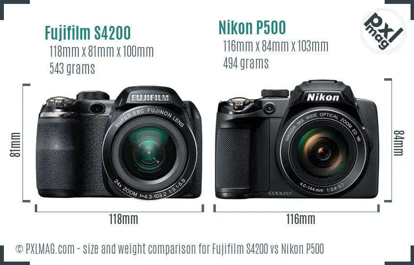 Fujifilm S4200 vs Nikon P500 size comparison