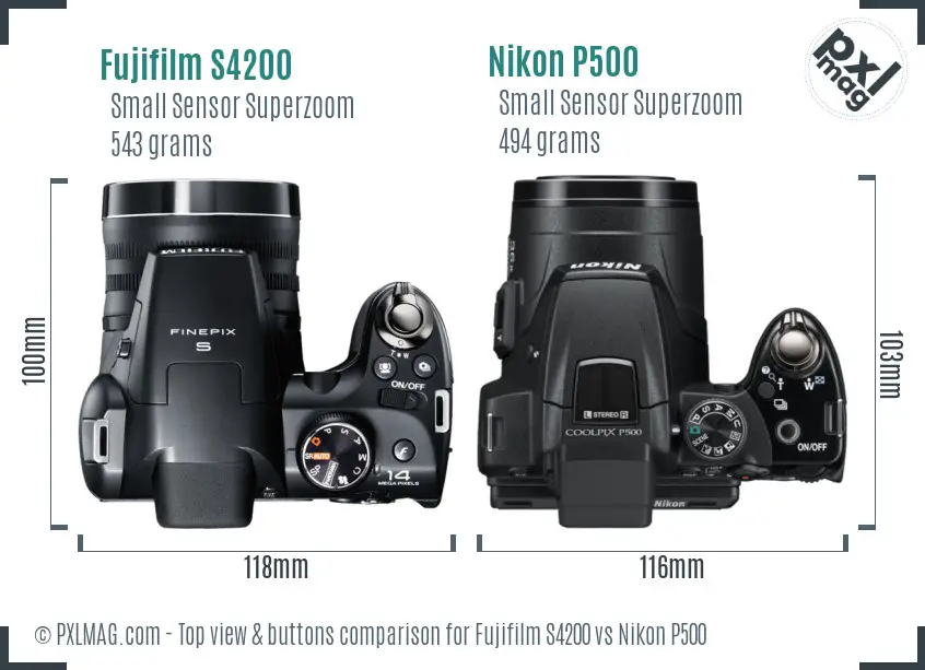 Fujifilm S4200 vs Nikon P500 top view buttons comparison