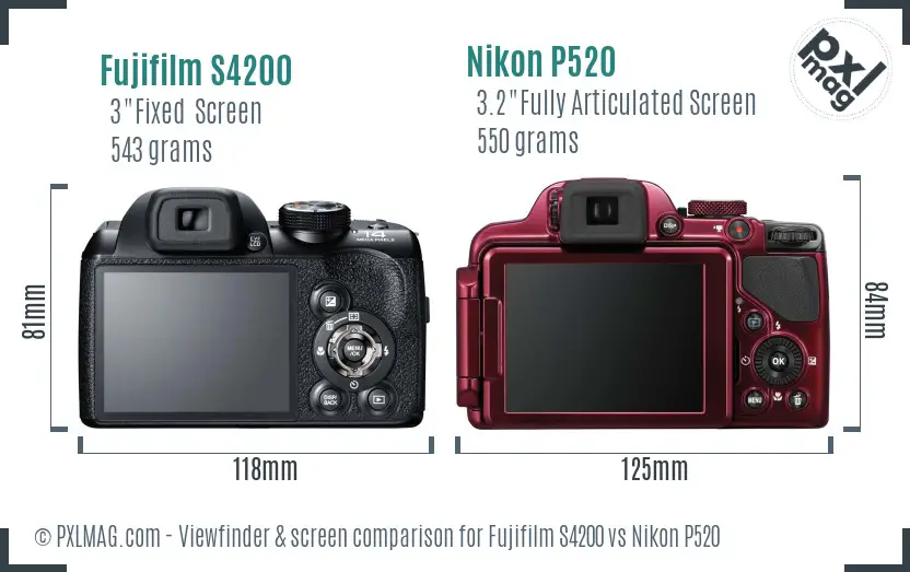 Fujifilm S4200 vs Nikon P520 Screen and Viewfinder comparison