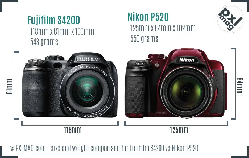 Fujifilm S4200 vs Nikon P520 size comparison