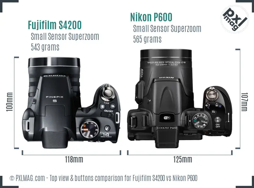 Fujifilm S4200 vs Nikon P600 top view buttons comparison