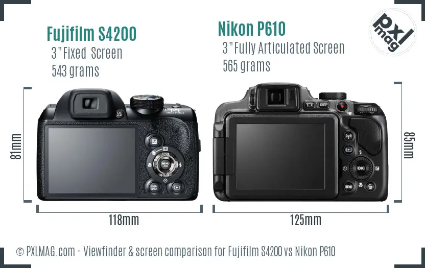 Fujifilm S4200 vs Nikon P610 Screen and Viewfinder comparison