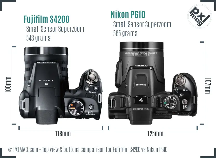 Fujifilm S4200 vs Nikon P610 top view buttons comparison