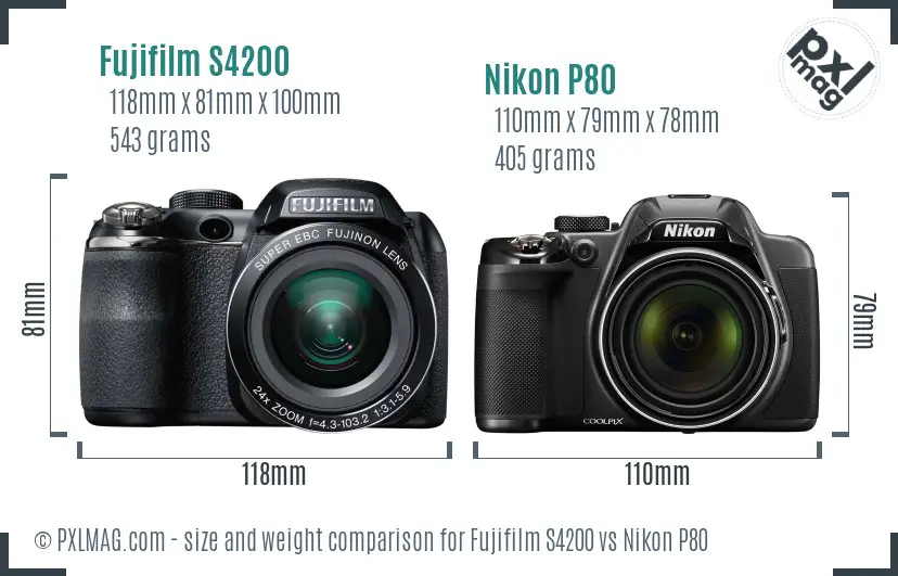 Fujifilm S4200 vs Nikon P80 size comparison