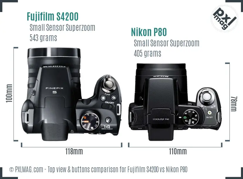Fujifilm S4200 vs Nikon P80 top view buttons comparison