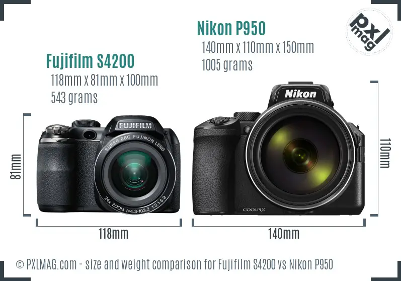Fujifilm S4200 vs Nikon P950 size comparison